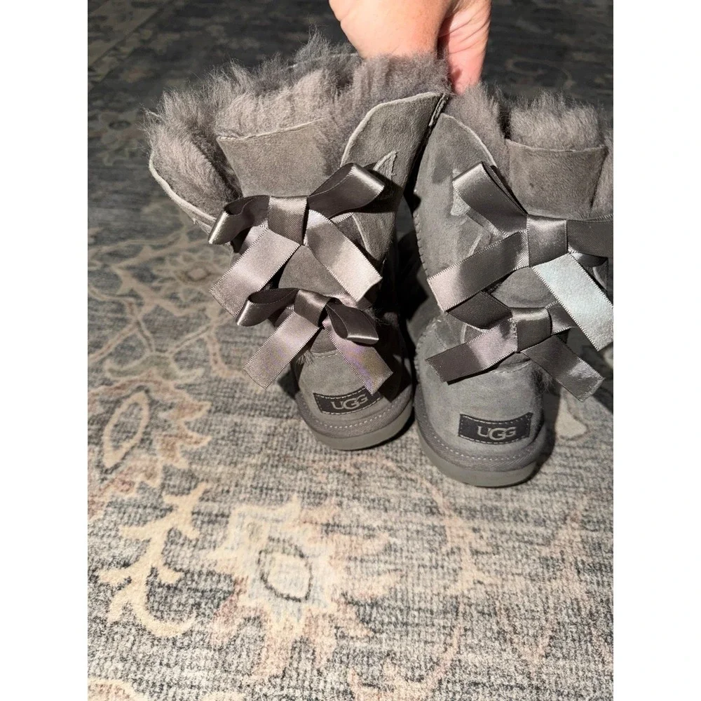 UGG Bailey Bow Gray Fur Boots